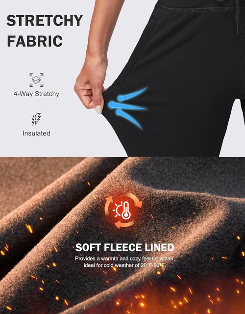 G Gradual Women's Fleece-Lined Joggers - High Waisted, Water Resistant Thermal Sweatpants for Winter | Perfect for Running & Hiking