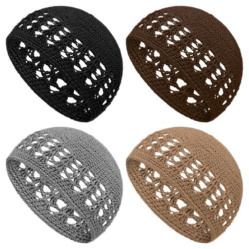 Boyiee Kufi Hat for Men Muslim Knit Kufi Cap Crochet Beanie Skull Beanie African Hat for Men Women(Black,Khaki,Gray, Brown,Classic Style)