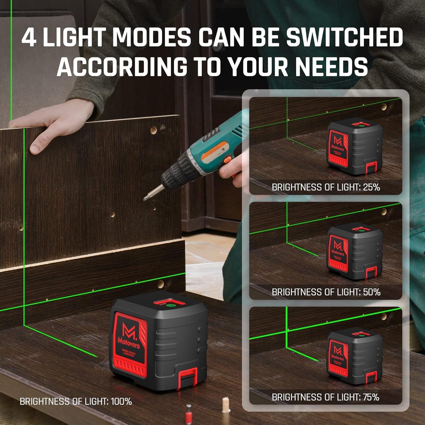100ft Green Cross Line Laser Level with Tripod - Self-Leveling, 4 Brightness Modes, IP54 Waterproof & Carrying Bag