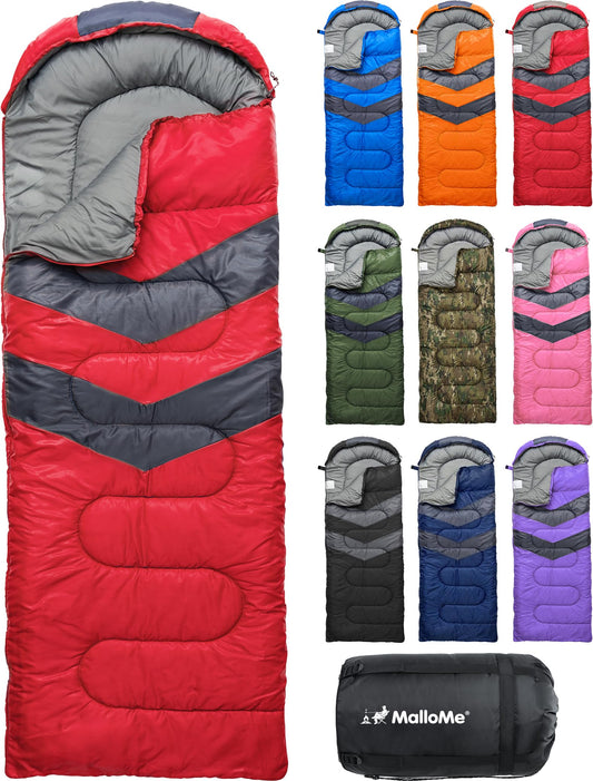 MalloMe Sleeping Bags for Adults Cold Weather & Warm - Backpacking Camping Sleeping Bag for Kids, Girls, Boys - Lightweight Camping Essentials Gear Accessories Hiking Sleep Must Haves Single & Double
