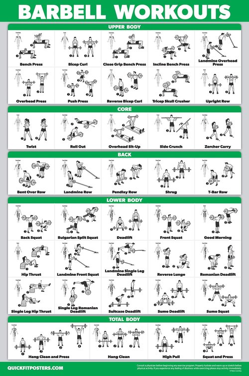 QuickFit 10 Pack - Exercise Workout Poster Set - Yoga Volume 1 & 2, Suspension, Kettlebell, Resistance Bands, Stretching, Bodyweight, Barbell, Exercise Ball (Laminated, 18" x 24")