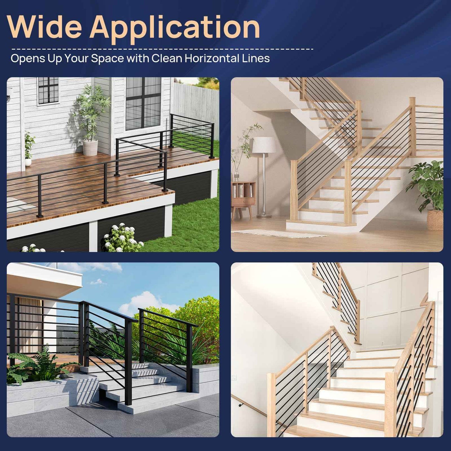 7 Pack 4.7 FT x 19/32 inch Aluminum Balusters for Deck Railing, Horizontal Stair Baluster with Wood Drill Bit Hollow Round Black Staircase Bar Spindles for Indoor Outdoor Railing