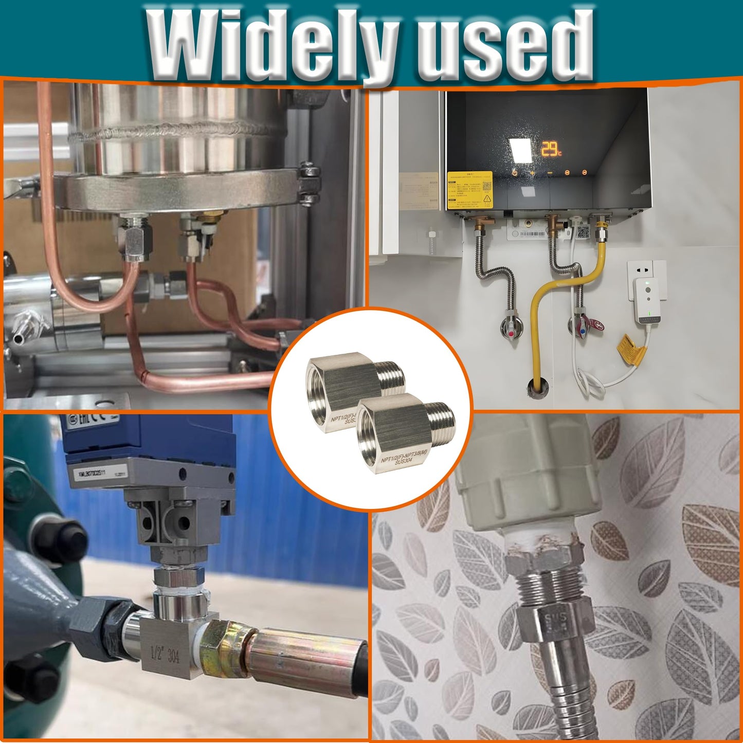 1/4" Male to 3/8" Female Reducer Adapter Pipe Extension Connector, 304 Stainless Steel 3/8" NPT Female x 1/4" NPT Male Reducing Pipe Fittings