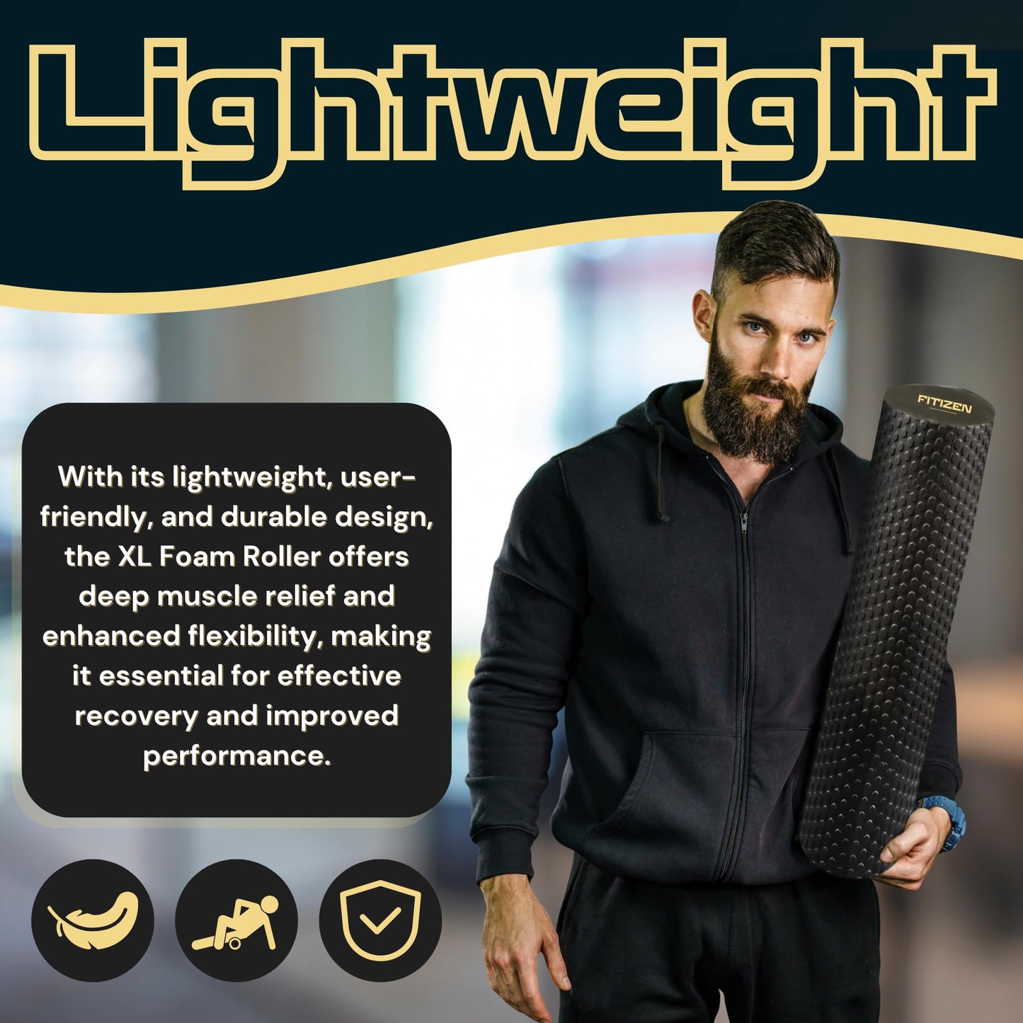24 × 6 in Foam Roller for Back & Legs – Fitizen Large Deep Tissue Muscle Recovery Roller – for the Active Citizen, Firm EVA Foam for Physical Therapy, Yoga & Pilates by FitNation