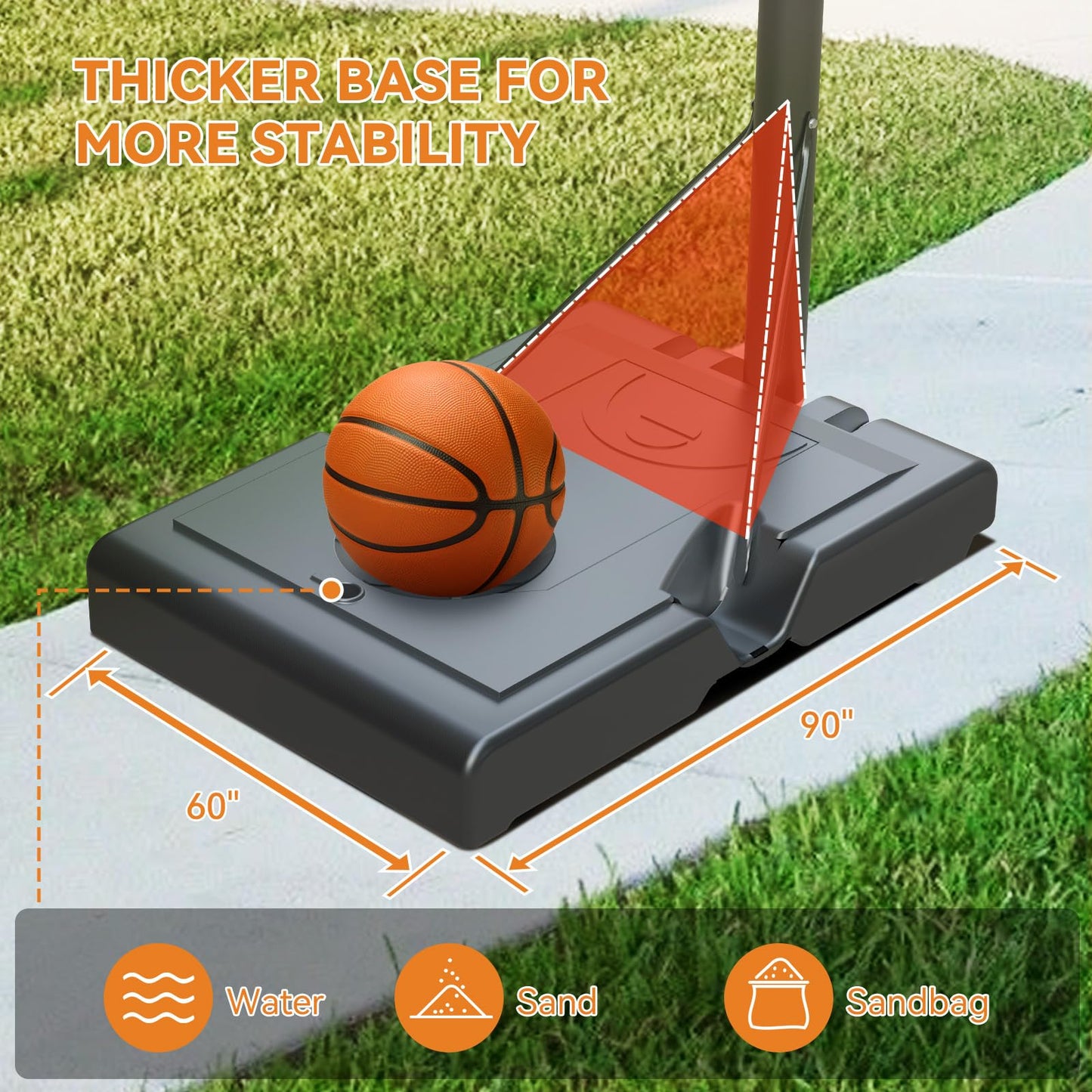 GORISE Basketball Hoop Outdoor, 7.7-10ft Height Adjustable, Portable Basketball Hoop & Goal with Fillable Base & 2 Wheels, 44"×30" Backboard for Backyard/Driveway/Indoor, Large