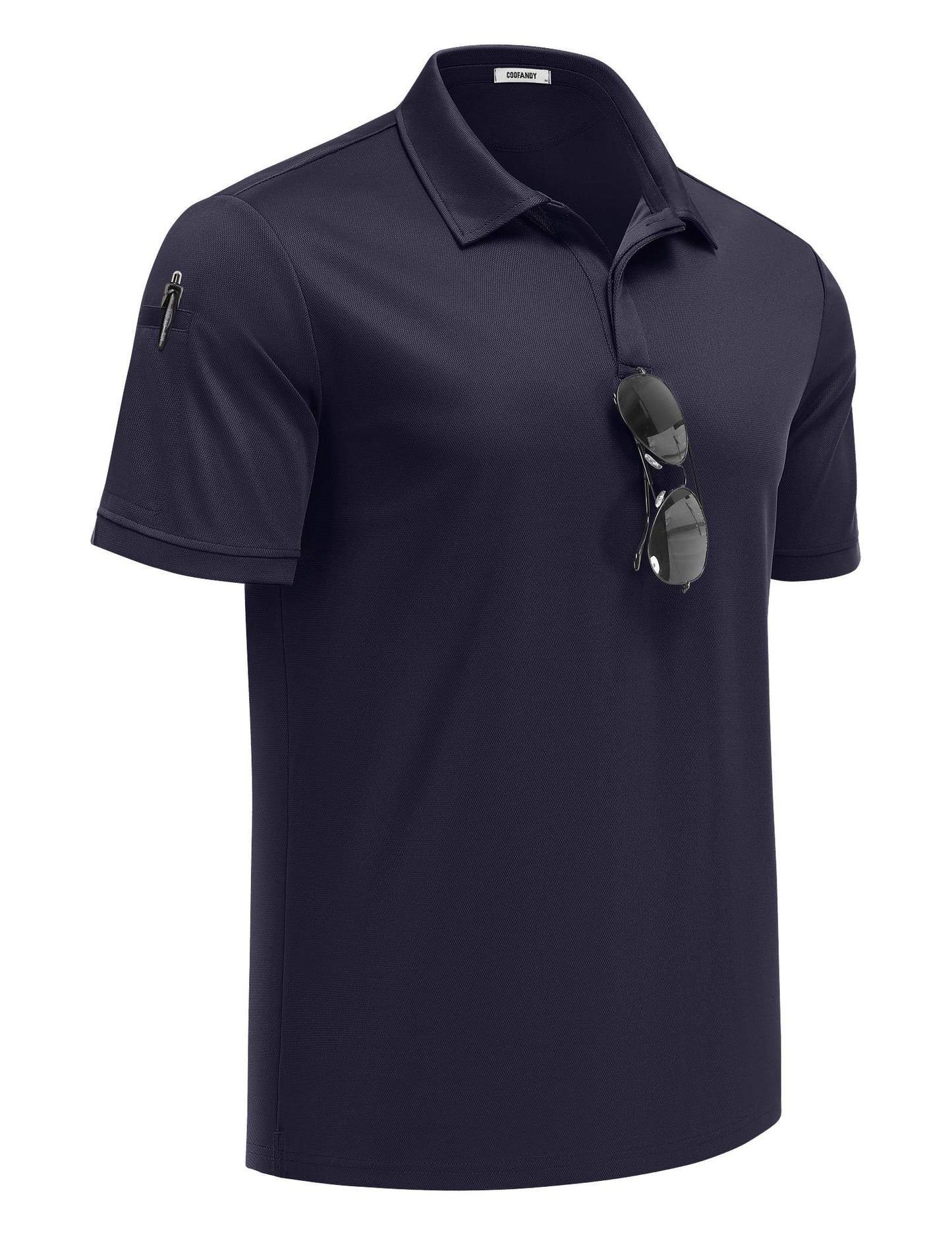 COOFANDY Mens Polo Shirts Short Sleeve Athletic Golf Polos Moisture Wicking Collared Shirts for Men with Pocket Navy Blue