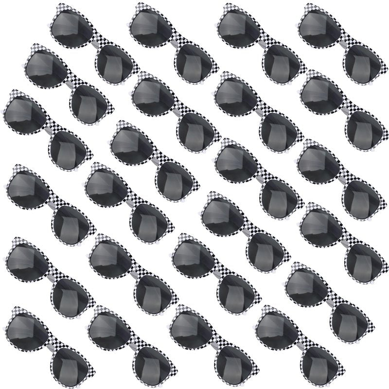 Octaday 24 Pcs Race Car Checkered Sunglasses Bulk White Frame Black Checker Sunglasses for Kids Racing Party Favor Supplies Racing Theme Birthday Gift