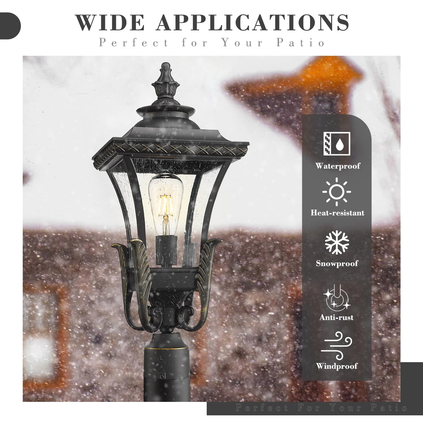 Emliviar 22.4 Inch Farmhouse Outdoor Post Light, 1-Light Exterior Pillar Lamp for House Patio, Die-Cast Aluminum with Seeded Glass, XE291PM BG