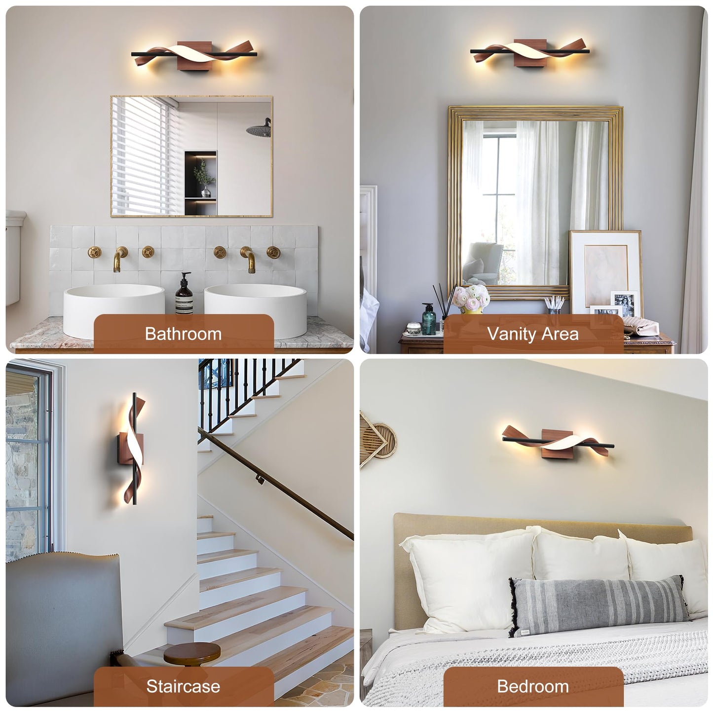 Lawyettle Farmhouse LED Wall Sconce, 3000K Dimmable LED Bathroom Light Fixture, 17.9" Vanity Light Over Mirror, Wood Indoor Wall Lamp for Bedroom, Living Room