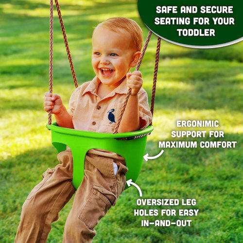 Acorn Adventures Toddler Swing Seat - Weather-Resistant Baby Bucket Swing for Outdoor Use | Adjustable Ropes, Green