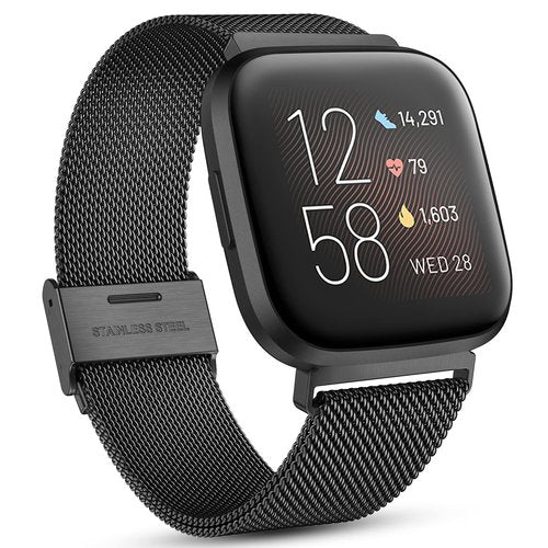 Maledan Metal Band Compatible with Fitbit Versa 2 Bands for Men Women, Adjustable Stainless Steel Mesh Loop Replacement Accessories for Fitbit Versa/Lite Smart Watch, Black