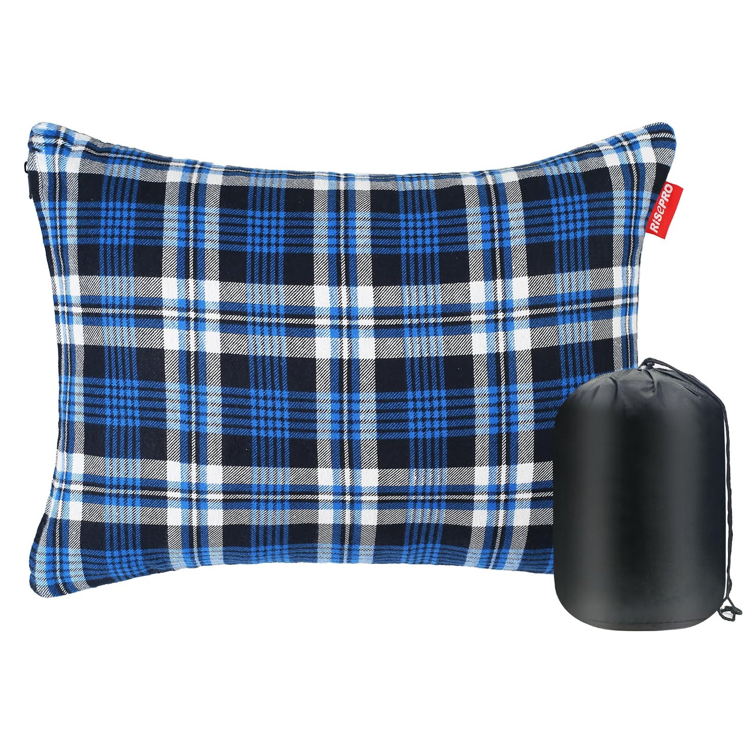 RISEPRO Outdoor Camping Pillow Lightweight, Compressible, Flannel Travel Pillow Cases, Washable Removable Pillow Cover Camping and Backpacking Blue