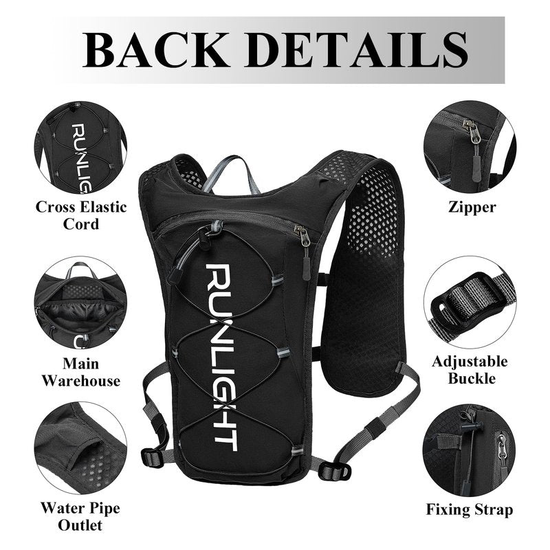 Running Vest for Women Men,Adjustable Chest Straps Runnings Hydration Vest with 1.5L Water Bladder,Lightweight Breathable Reflective Runnings Vest for Trail Running Hiking Black