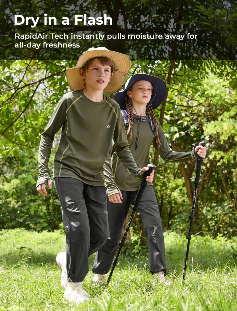 PATPAT Kids Hiking Pants – Quick-Dry Rain Pants for Boys Girls Casual Outdoor, with Reinforced Knees, Cinchable Ankles, Dark Grey, L