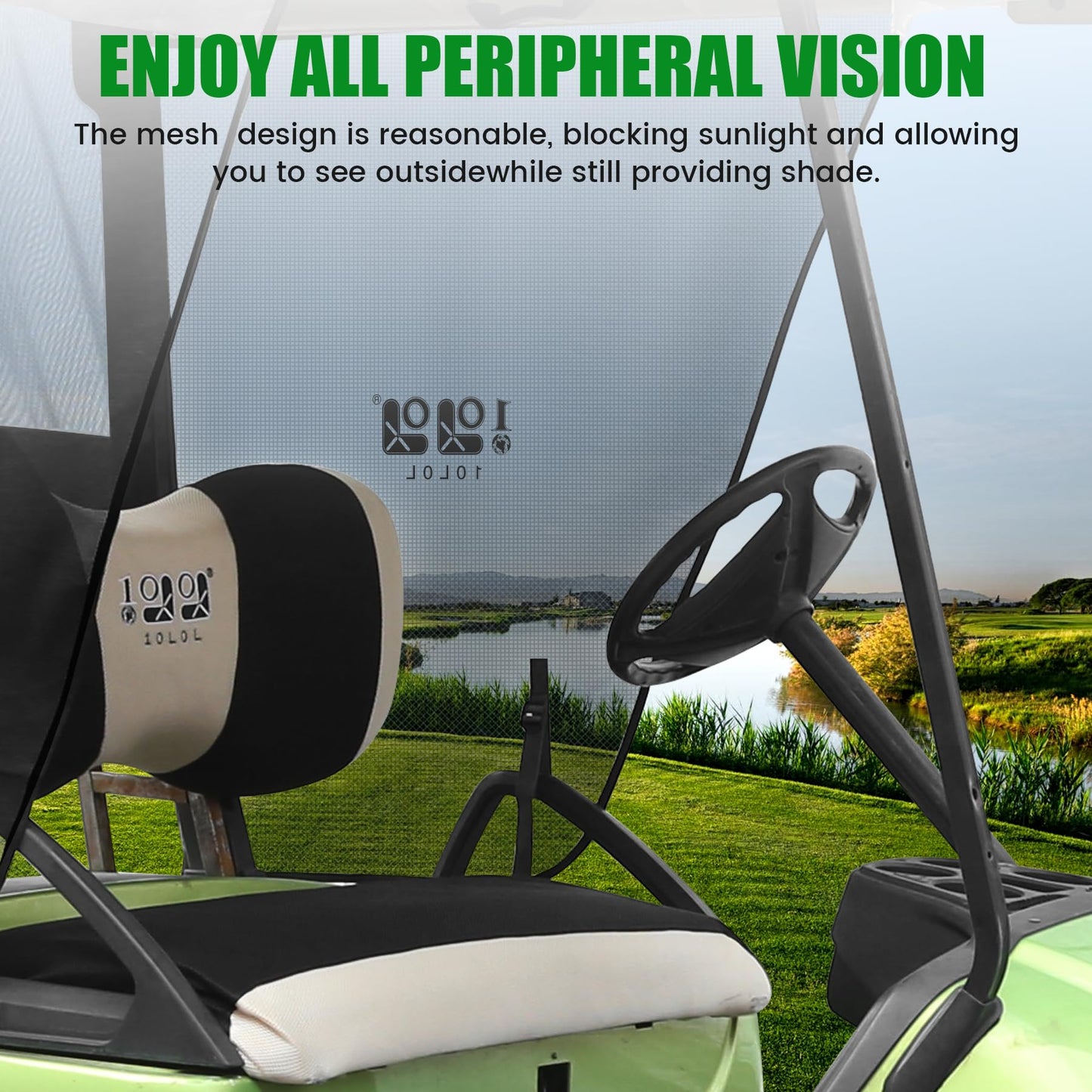 10L0L 2-Passenger Golf Cart Sun Shade Cover for Yamaha G29 Drive 2007-2016, 3 Sides Roll Up, Heat Reflective Layer & Breathable Mesh Sunshade Screen, Foldable UV Heat Resistant (Roof: 63" L X 45" W)