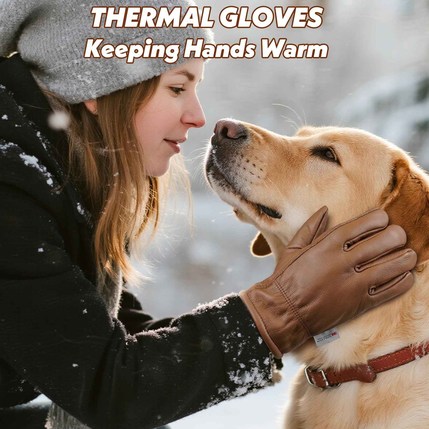 DLY Winter Work Gloves for Men, Water-Resistant, Insulated, Puncture and Abrasion Resistant, Cowhide Leather with Warm Thinsulate Lining for Cold Weather, Large, Brown, New