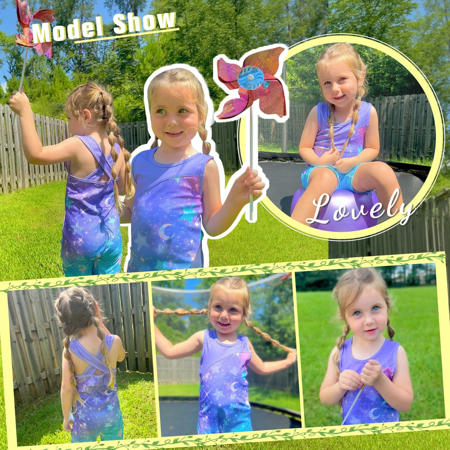 uideazone Gymnastics Leotards for Girls 4t 5t Criss-Cross Strap Tumbling Biketard One Piece Blue Stars Printed Dance Wear