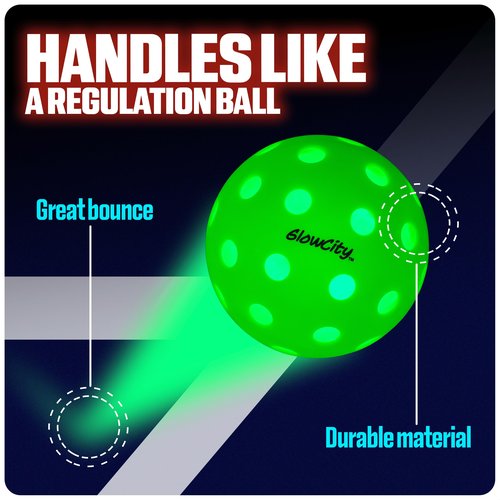 GlowCity LED Pickleball Set: Pack of 4 Glow in The Dark Pickleballs with 20 Hours of Glow Time - Great for Night Time Play