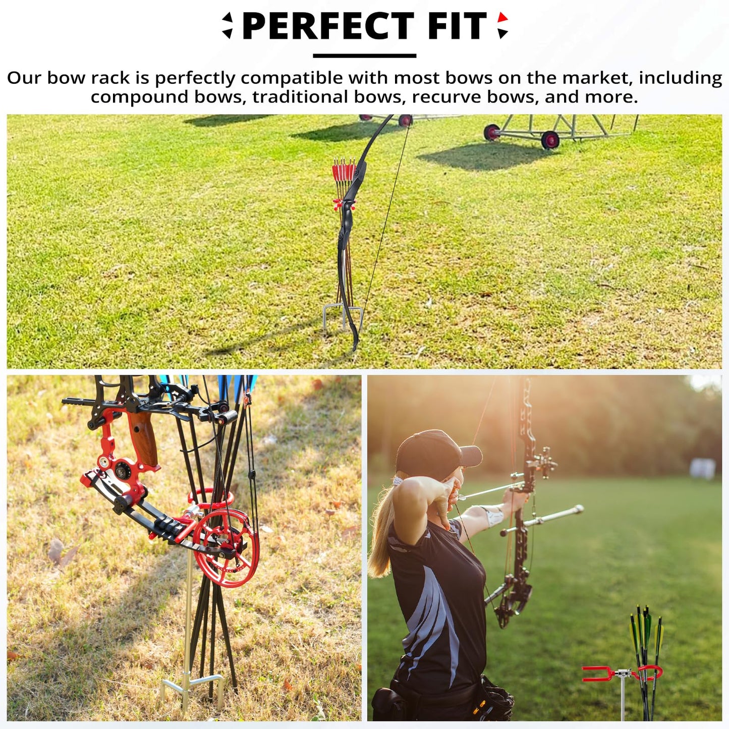 Hadwoer Bow Stand for Compound and Recurve Bows Heavy Duty, 3-Prong Ground Stake, 360° Adjustable Portable Bow Holder for Hunting, Ground Blind, Target Practice