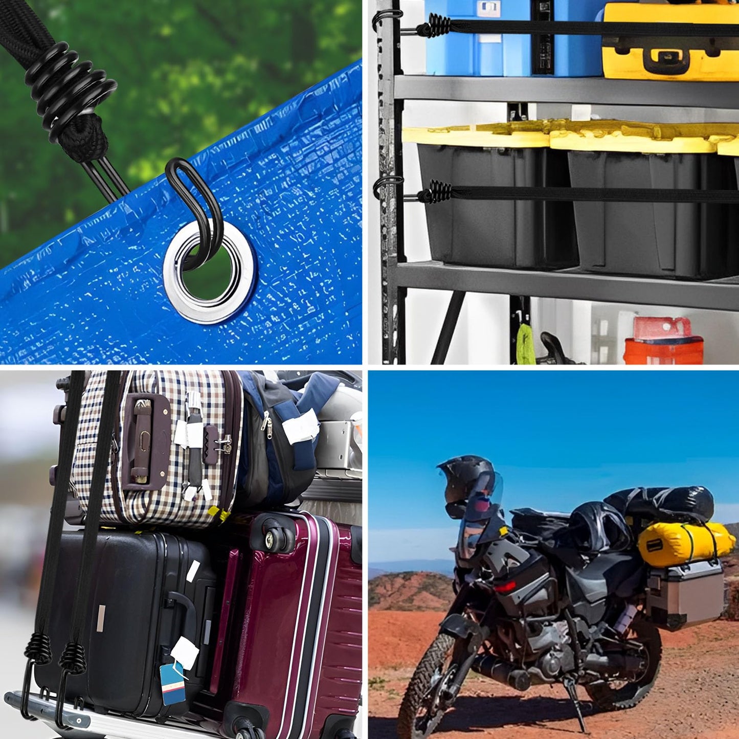 Bungee Cords with Hooks Heavy Duty, 36inch Flat Strong Outdoor Black Bungee Straps, Secure Load Distribution Industrial Grade Bungee Rope for Securing Luggage, Tarps, Tents, Cart, Bike Rack, 4pcs