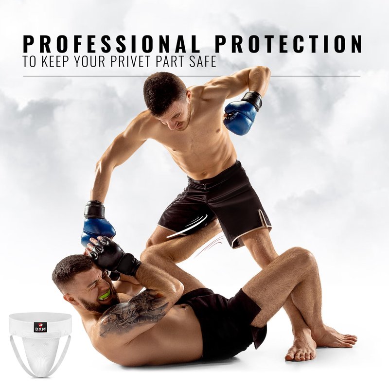 DXM SPORTS Boxing Groin Protector Men – Adjustable Groin Guard for Kickboxing, Taekwondo Sparring Gear, Muay Thai, Martial Arts Training (White, Medium)