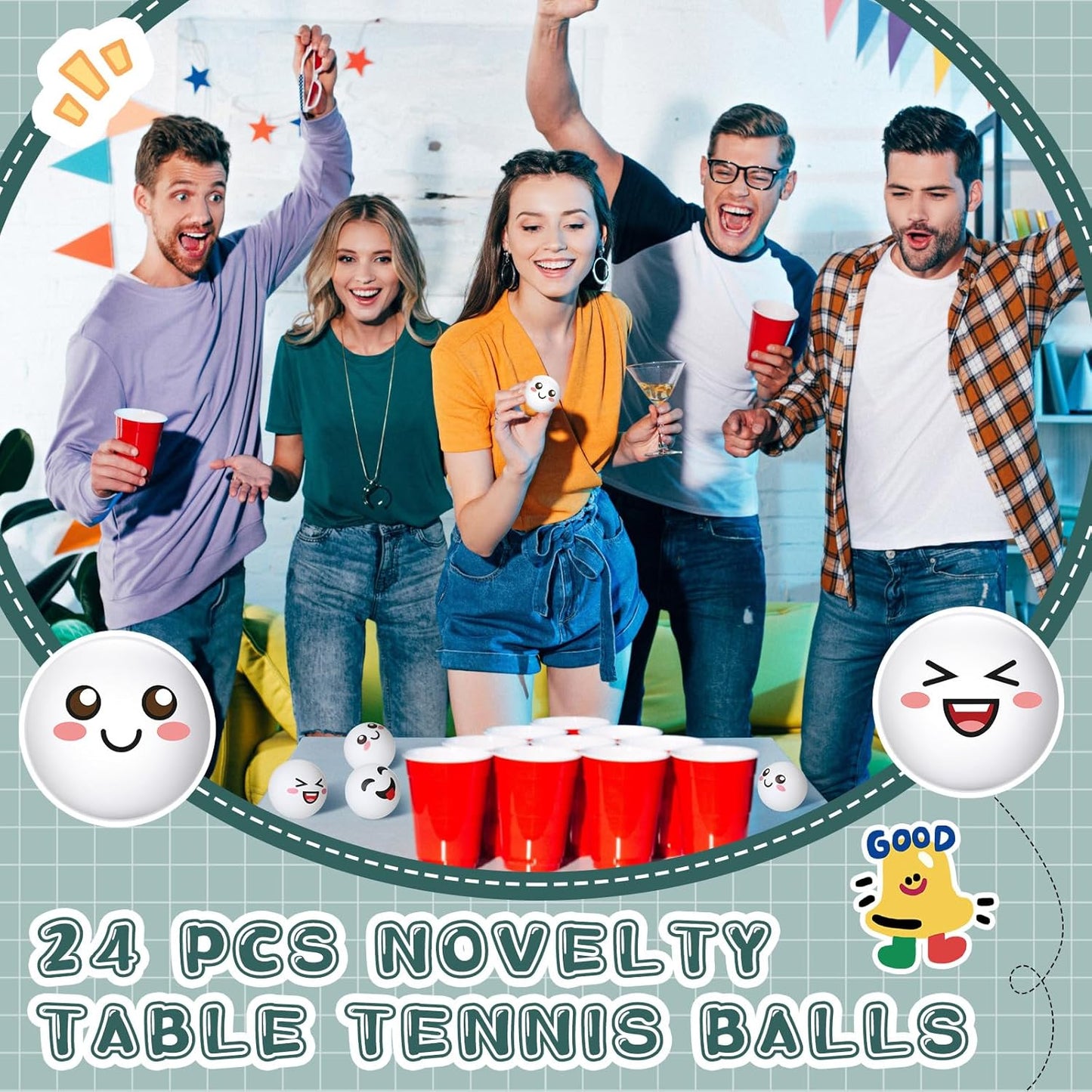ShinyRelief 24 PCS Table Tennis Balls - Cute Emotion Faces | Fun Gift for Golfers & Players