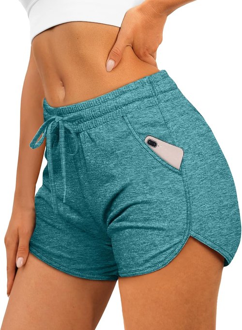 Aloodor Women's Athletic Shorts - Running Dolphin Style with Pockets & Adjustable Drawstring