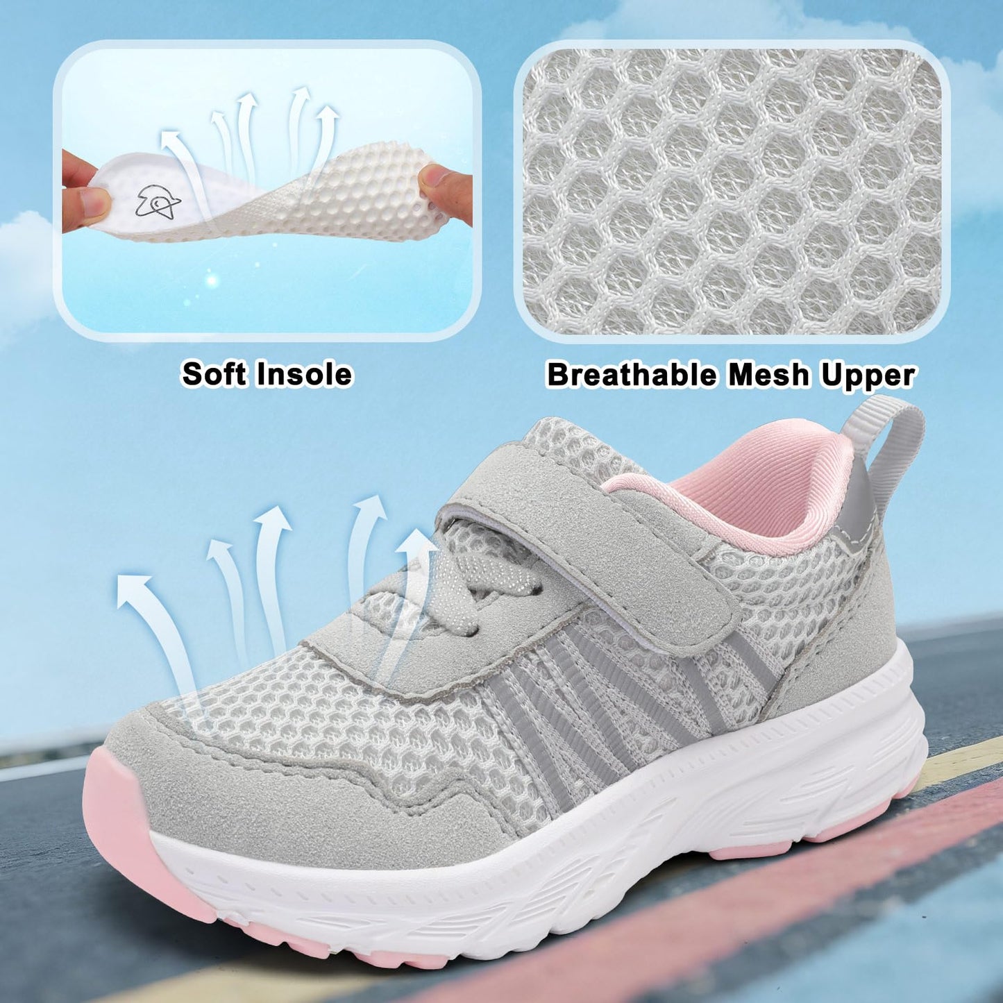 LeIsfIt Toddler Shoes Girls Boys Tennis Shoes Little Kids Lightweight Athletic Sneakers for Daily Play & Running, Grey 9 Toddler