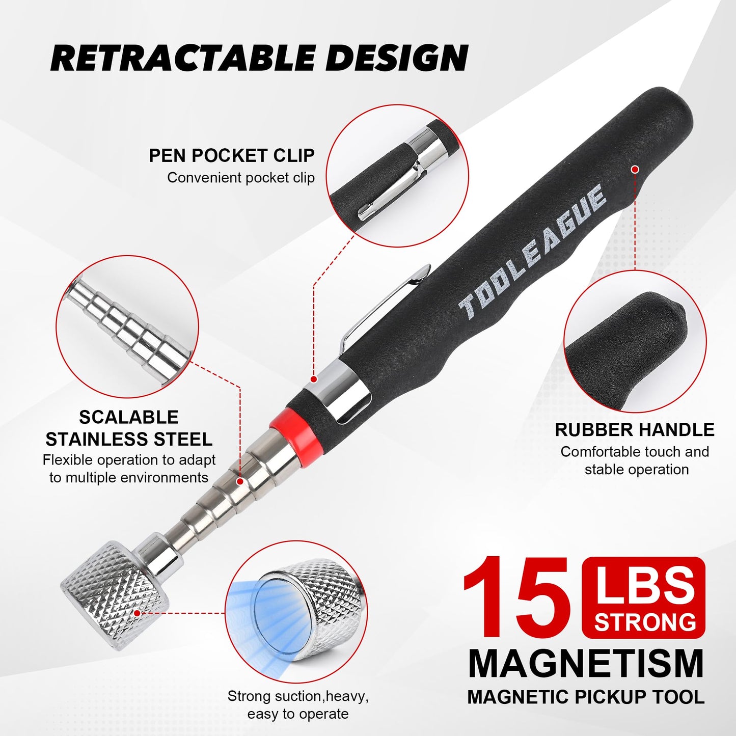TOOLEAGUE 17" Rolling Magnetic Sweeper with Wheels,Telescoping Adjustable Handle,10Lb Capacity Magnet Roller,Magnetic Foldable Tray,15Lb Pickup Pen,3Pcs Magnet Sweeper Set