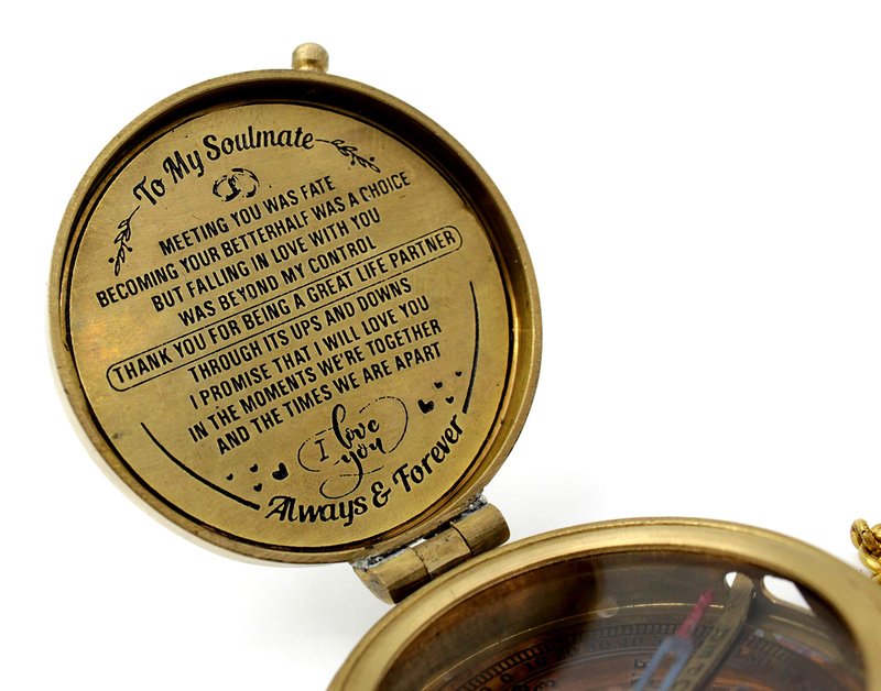 5MoonSun5's Brass Compass to My Soulmate Thank You for Being a Great Life Partner Engraved Valentine Anniversary Birthday Gift with Leather Case