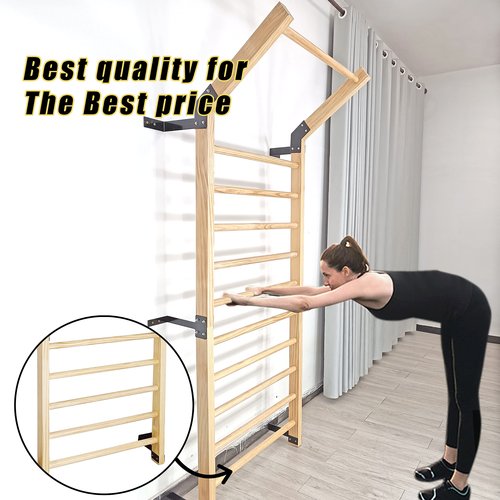 FC FUNCHEER Swedish Ladder,Gymnastics Stall Bar, Wall Mounted Pull Up Bar- Solid Wood With11 Strategic Rods-86.6 Inches Height, 32 Inches Width, Indoor Gym Workout Yoga