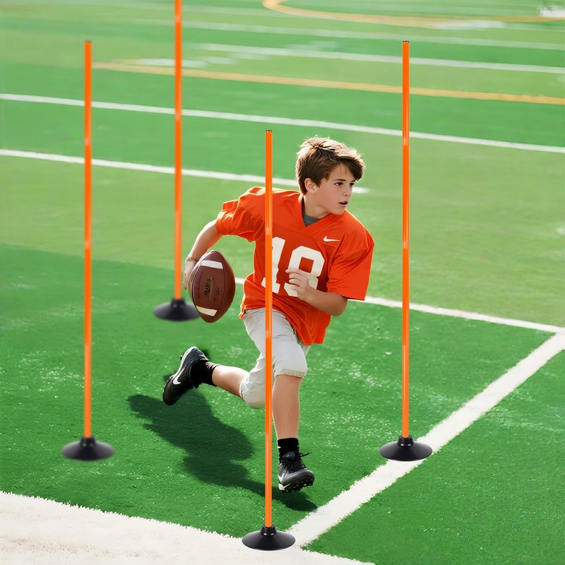 6 Pack Soccer Agility Training Poles, 5 FT Adjustable Speed and Agility Training Equipment for Football/Basketball/ Dog Practice, Bending Poles for Horses with Rubber Bases and Carry Bag (Orange)