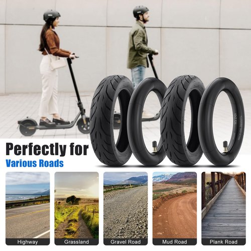 Amitor Scooter Tire Replacement, 10x2.125 Tire and Inner Tube Compatible with Ninebot by Segway Kickscooter F25/F30/F40/F65/D18W/D28U/D38U, Straight Valve Tube, Thickened Non-Slip Shockproof, 2 Set