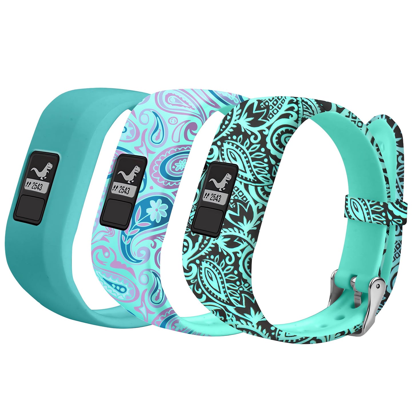 Cute Pattern Watch Bands Compatible with Gar-min Vivofit JR Vivofit JR 2/vivofit 3 Accessories Replacement Wristbands Starp for Kids Boys Girls Women with Metal Secure Clasp for Gar-min Vivofit 3 JR,3Packs