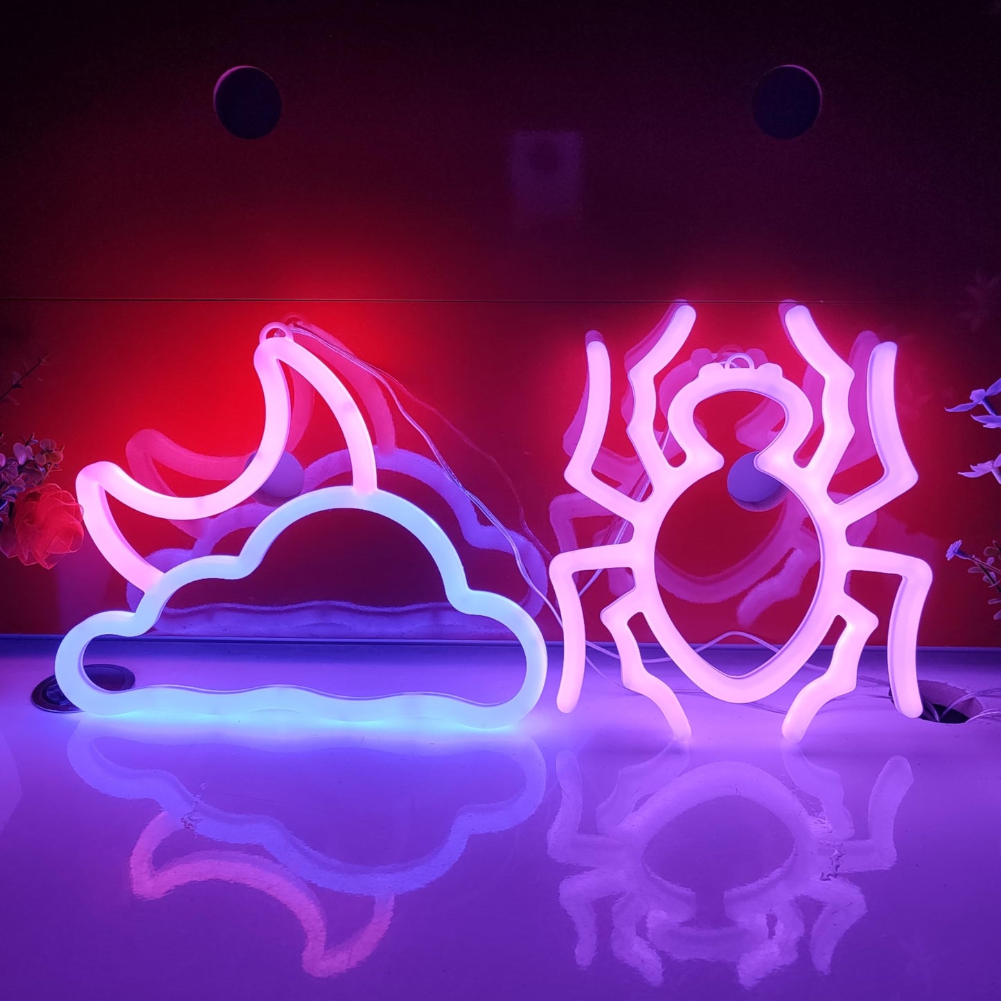 JYWJ Spider Double Sided Neon Signs,USB or 3-AA Battery Powered Neon Light,LED Desktop Wall Decoration,Various Parties,Decoration Of Business Premises (Purple)