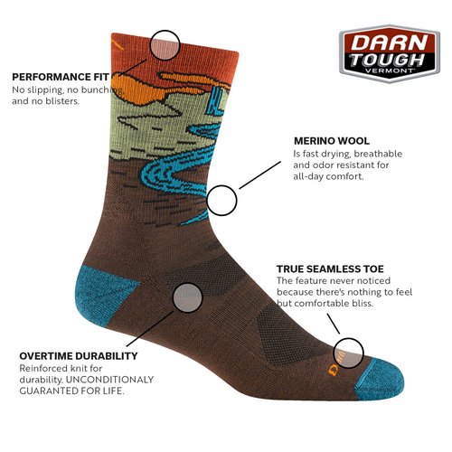 Darn Tough Vermont Men's Micro-Crew Hiking Socks, Chasing Waterfalls, Lightweight Cushioned Crew Socks for Men (Style 5020) - Denim, X-Large