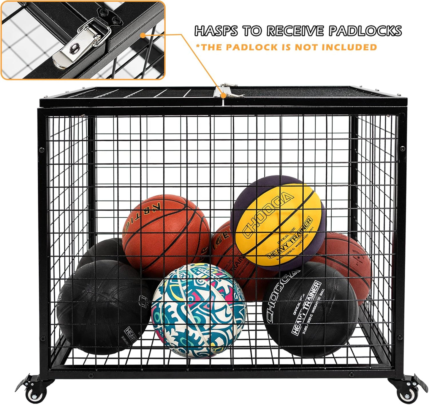 Rehomernace Basketball Organizer - Lockable Lid Storage Bin for Indoor/Outdoor Use | Rolling Ball Cart