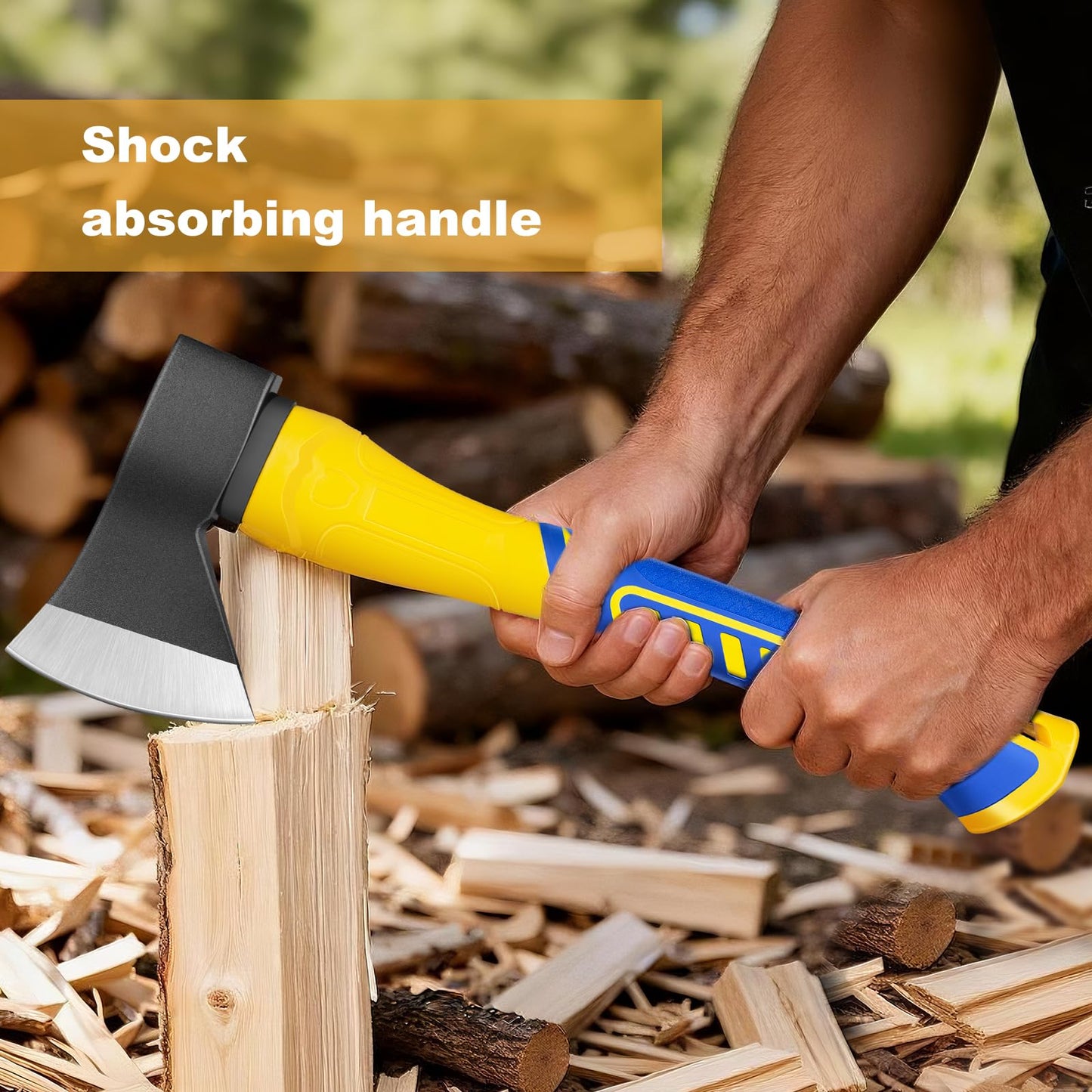 Professional Hatchet, 14" Wood Axe, Wood Splitter, Outdoor Camp Chopping Axe for Splitting and Kindling, Forged Steel Blade with Anti-Slip and Shock Reduction Handle Great Throwing Axes and Hand Axe