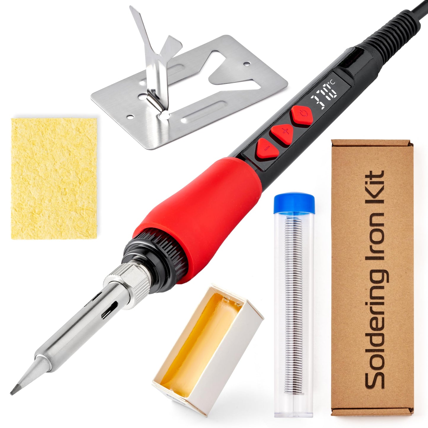 Soldering Iron Kit, 60W 120V Digital LED Display 5-in-1, Solder Wire, Flux Rosin Paste, Mini Stand, Sponge, Portable Fast Heating Welding Tool for Electric Repair Hobby DIY from Plusivo