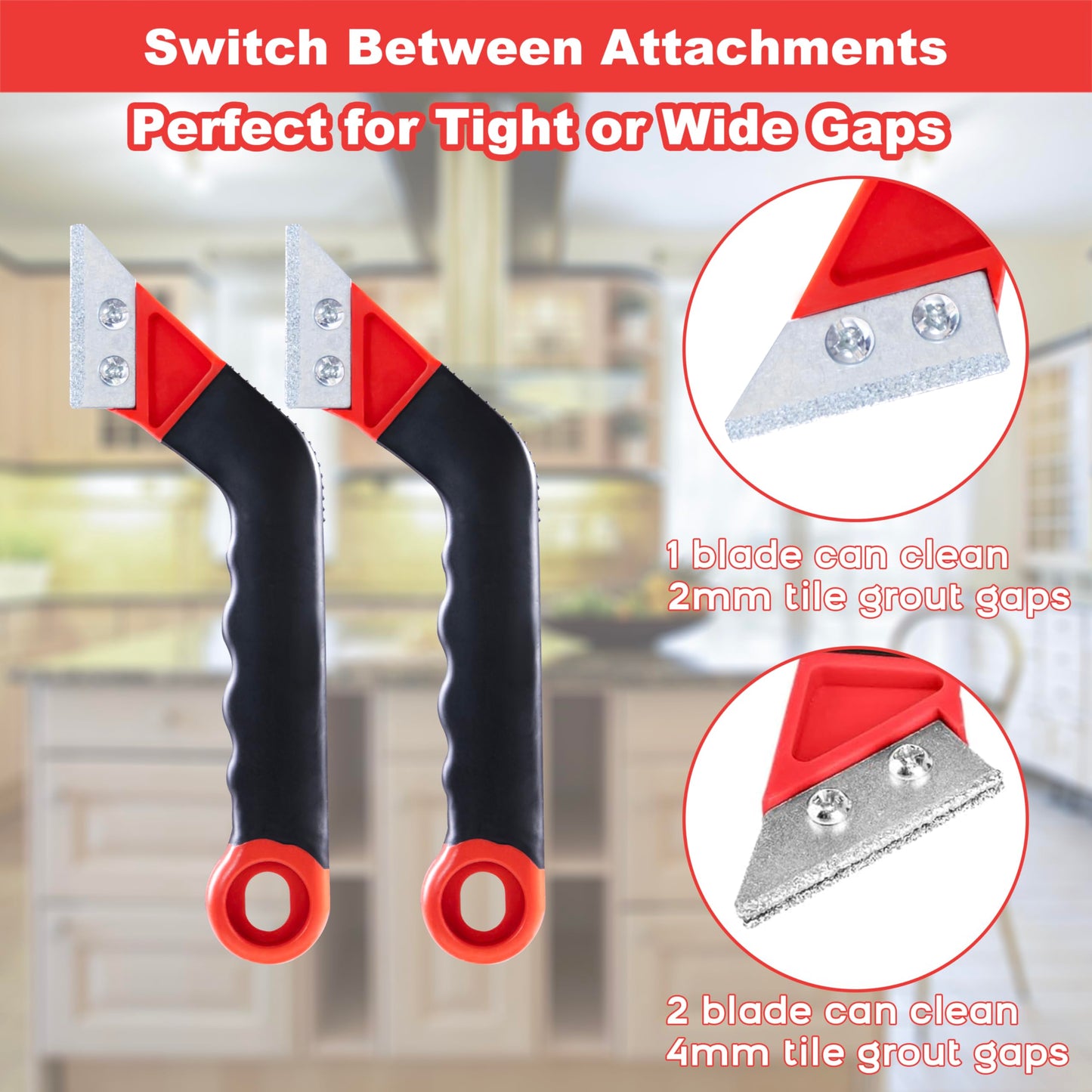 Grout Removal Tool Kit - 2 Scrapers, 6 Blades & 2 Cleaning Brushes for Tile Grout Cleaning, Grout Scraper Tool for Bathroom, Kitchen, Floor Tiles - Durable & Easy to Use