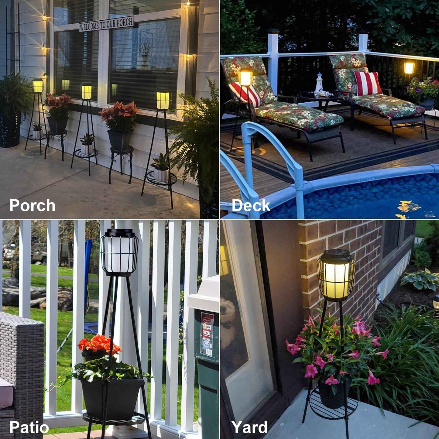 VISFLAIR 2 Pack Solar Lights with Plant Stand, Outdoor Floor Lamps, Waterproof Solar Powered Floor Lamps for Patio Deck Porch Yard Garden Decor