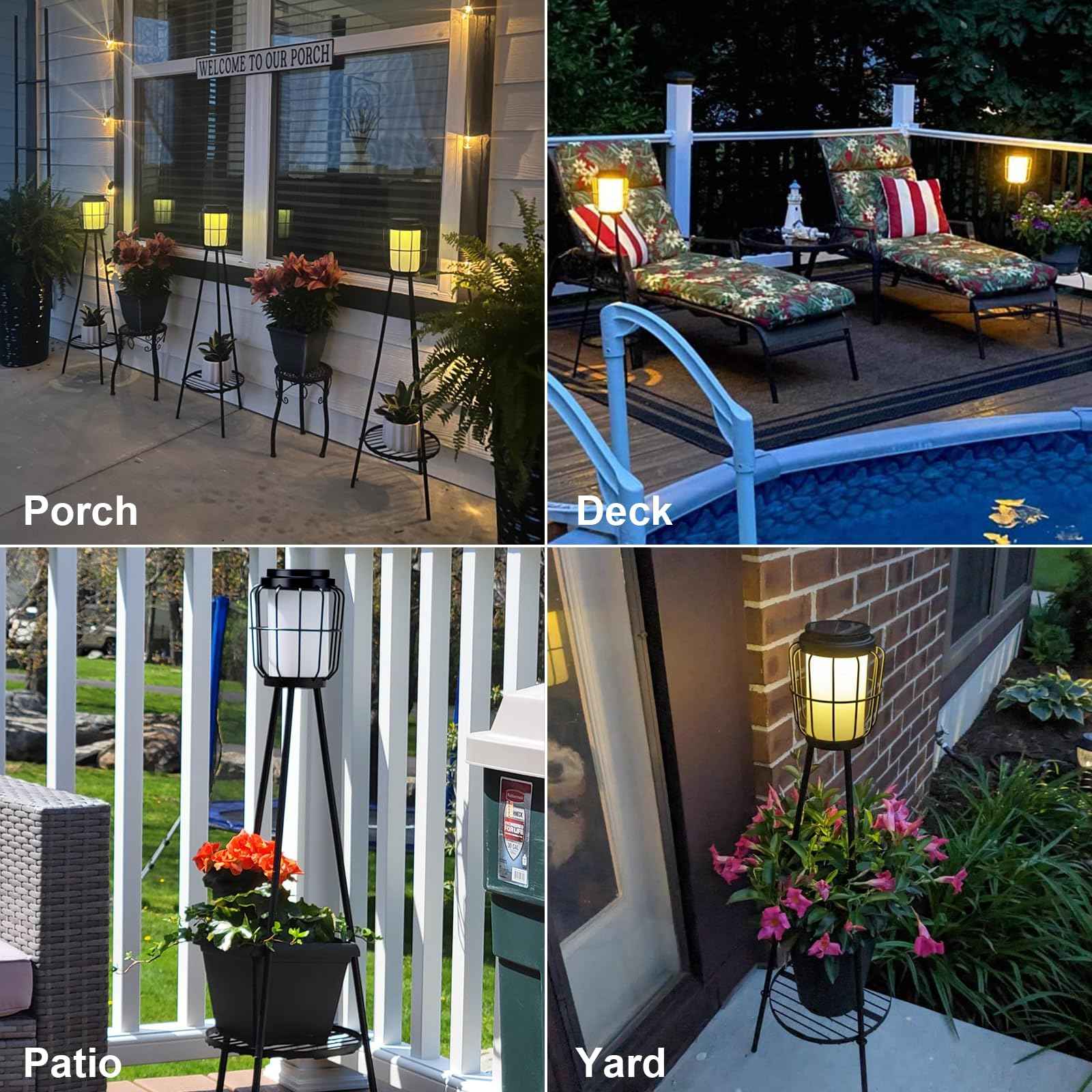 VISFLAIR 2 Pack Solar Lights with Plant Stand, Outdoor Floor Lamps, Waterproof Solar Powered Floor Lamps for Patio Deck Porch Yard Garden Decor