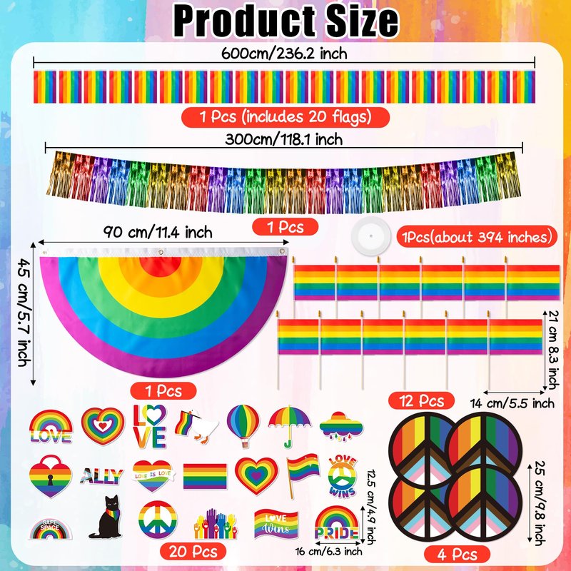 R HORSE LGBT Golf Cart Decoration Kit - 40Pcs Gay Pride Rainbow Parade Golf Cart Decor with Pleated Fan Flag, Tassel, Banner, Flags and Stickers for LGBT Pride Month Rainbow Festival Parade Events