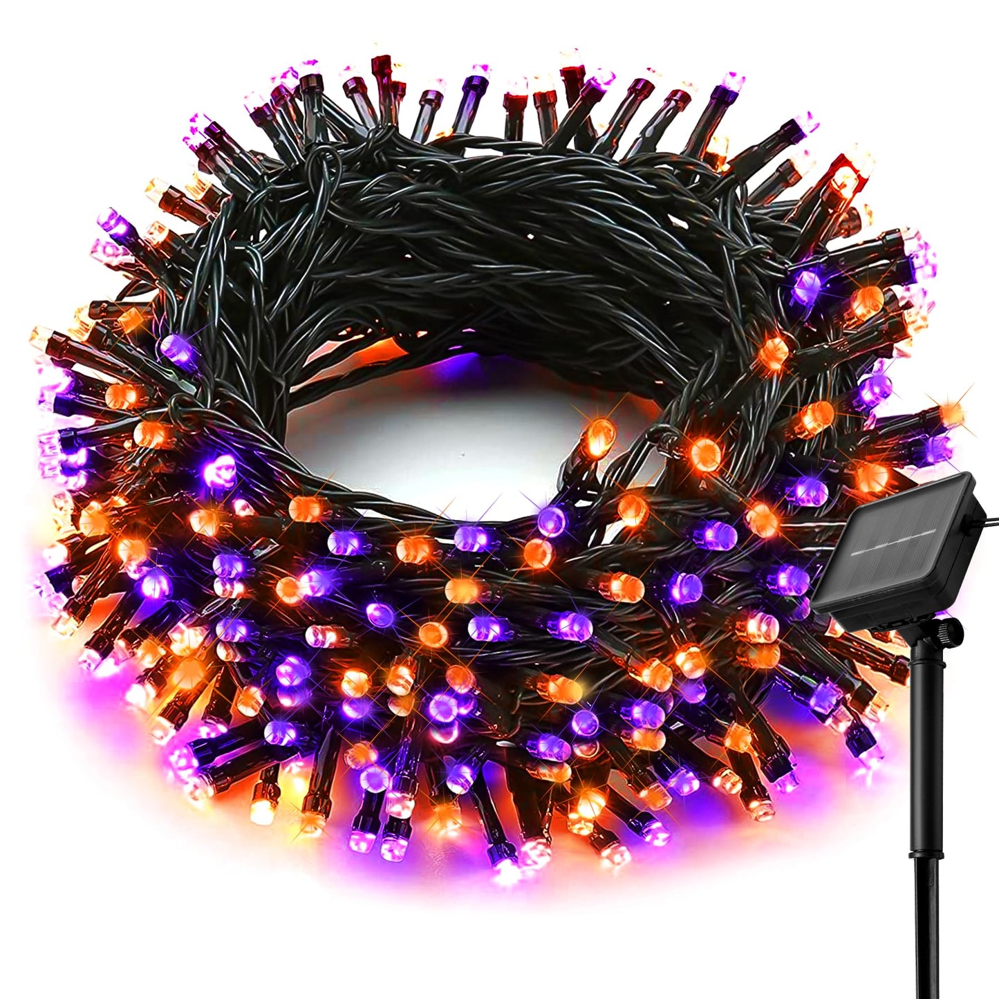 L LAMPOP Orange Purple Solar Halloween Lights Outdoor Waterproof Halloween Decorations Outdoor Lights with 8 Modes for Party Patio Garden Tree Yard