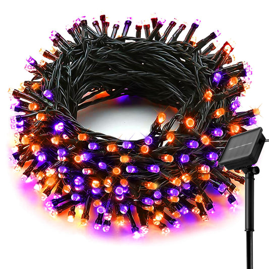 L LAMPOP Orange Purple Solar Halloween Lights Outdoor Waterproof Halloween Decorations Outdoor Lights with 8 Modes for Party Patio Garden Tree Yard