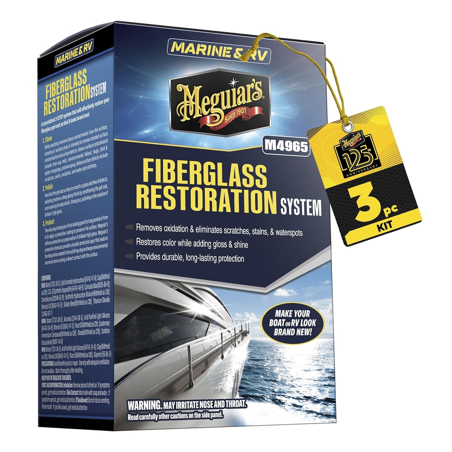 Meguiar's Marine Fiberglass Restoration System - 3-Piece Repair Kit with Oxidation Remover & Polish