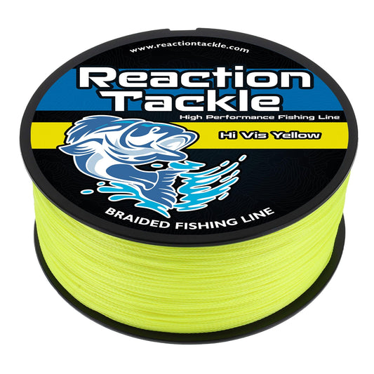 Reaction Tackle Braided Fishing Line - Pro Grade Power Performance for Saltwater or Freshwater Fish - Colored Fishing Line Braid for Extra Visibility - Hi Vis Yellow 10 Lb (150 Yards)