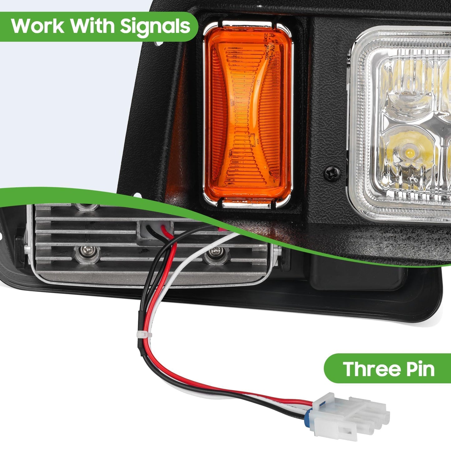 10L0L Golf Cart Headlight Kit for Yamaha G14, G16, G19, G22 (Gas & Electric) - 12V LED Front Lights with 3Pin Harness, Easy to Install, Energy-Saving, Driver & Passenger Side