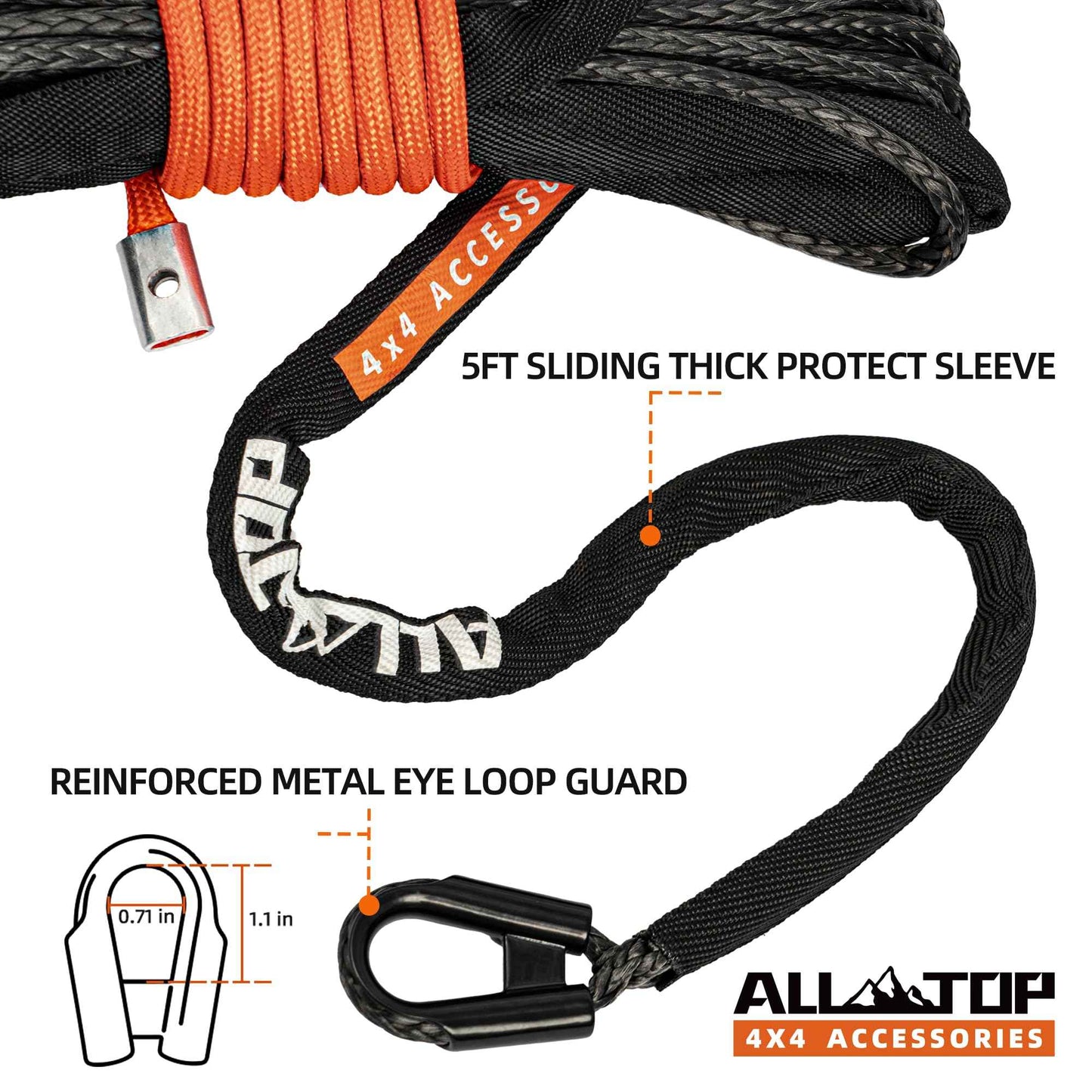 ALL-TOP Synthetic Winch Rope Cable, 3/16" x50ft, 8350LBS Winch Replace Line with Protective Sleeve for Offroad Vehicle ATV UTV