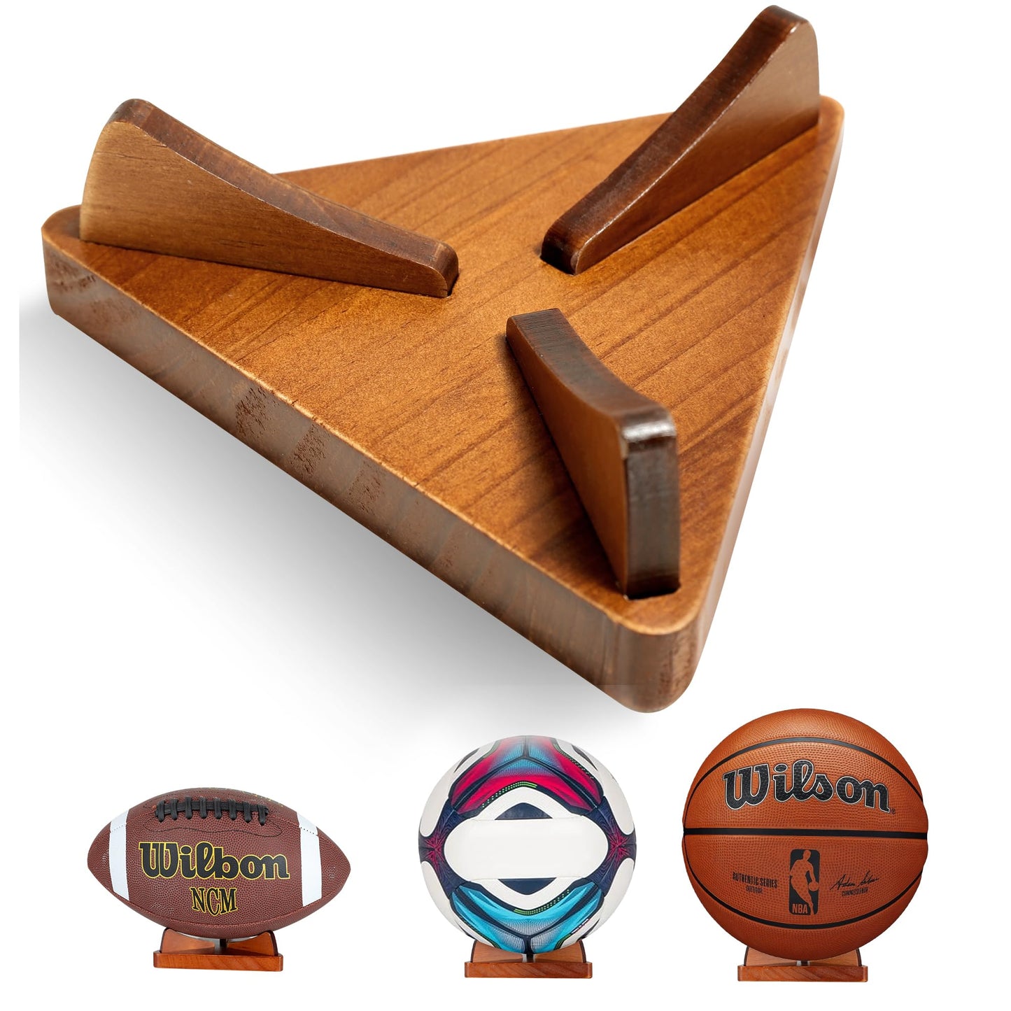 AIDILI Wooden Basketball Holder, Desktop Ball Storage Holder Display Rack for Basketball, Football, Soccer, Volleyball, Baseball, Sports Accessories Organizer for Player Fans